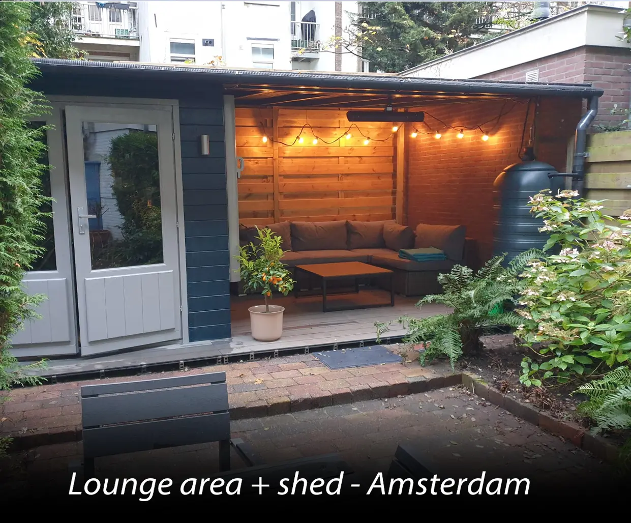 amsterdam custom garden shed with patio construction project